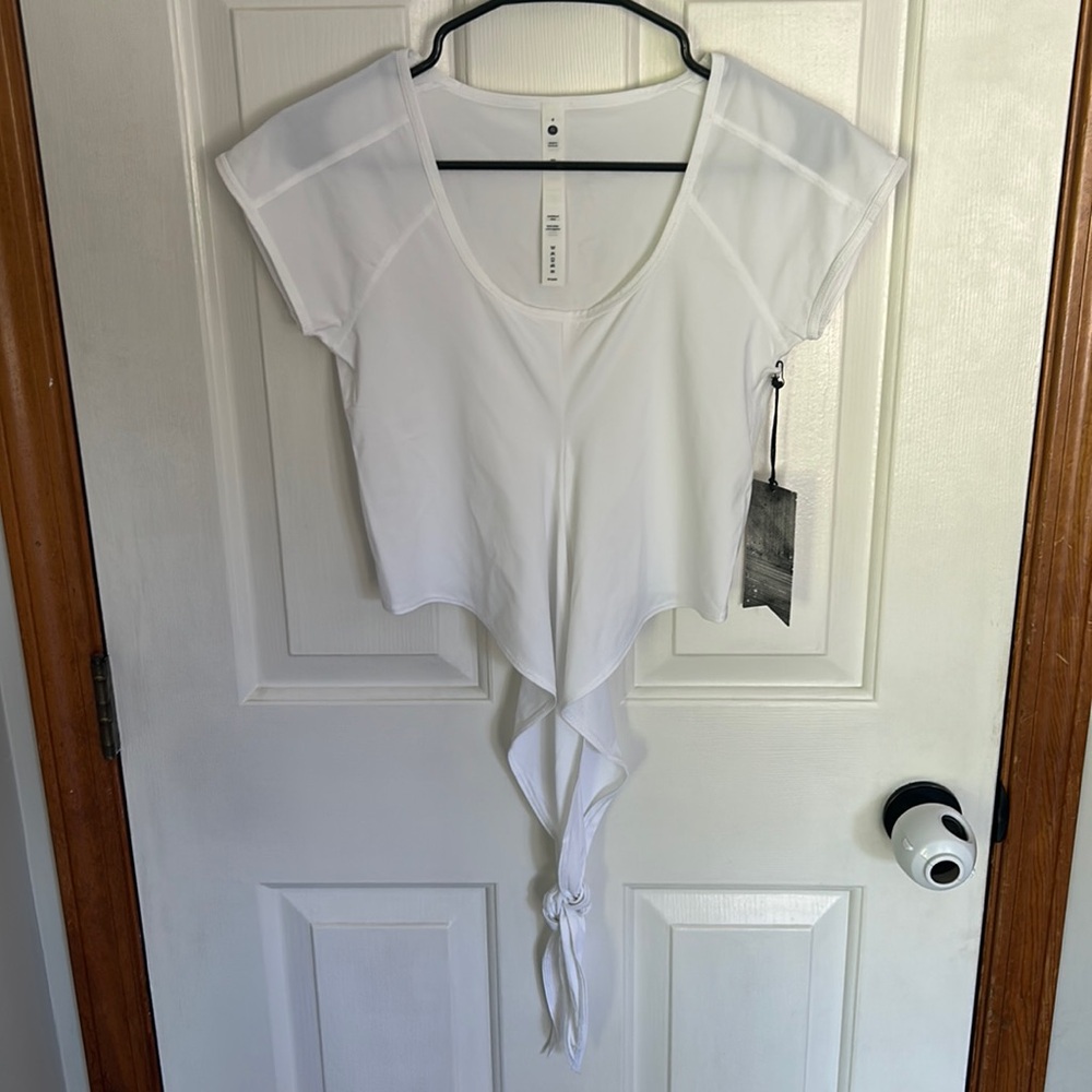 Size 6 white Stori wrap tie fitness top